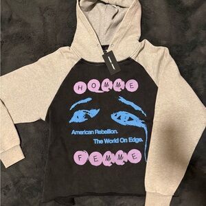 HOMME + FEMME Starry Eye Pullover Hoodie French Terry Raw Hem Size Medium